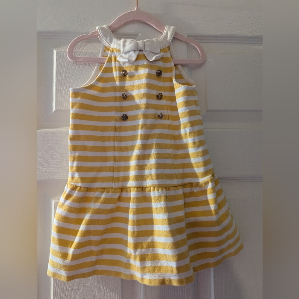Janie and Jack Yellow Striped Sailor Dress with Bow And Buttons Size 3